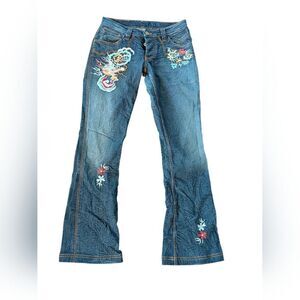 Rare Antik Denim Flared Tiger Dragon Embroidered Denim Vintage Jeans Size 28 Y2K